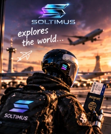 Soltimus holding a passport at an airport at sunset