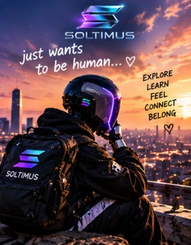 Soltimus looking across a city at sunset