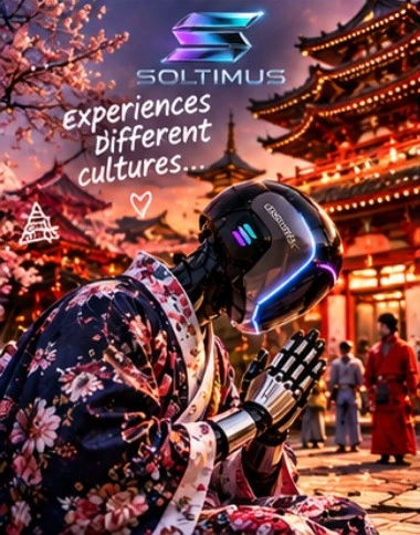 Soltimus in floral clothing beside a Japanese temple
