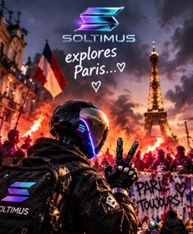 Soltimus exploring Paris beside the Eiffel Tower